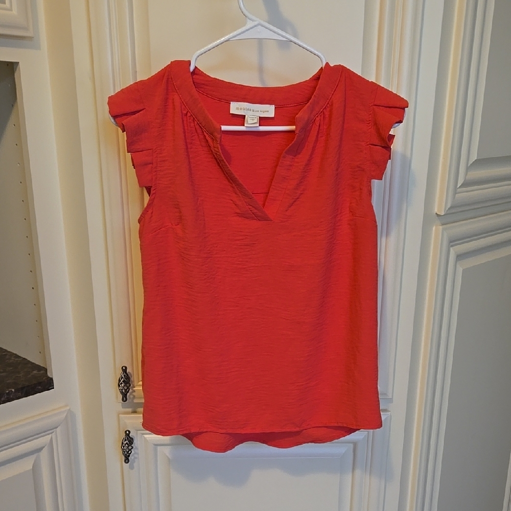 Monteau Elegant Red Flutter Sleeve Blouse